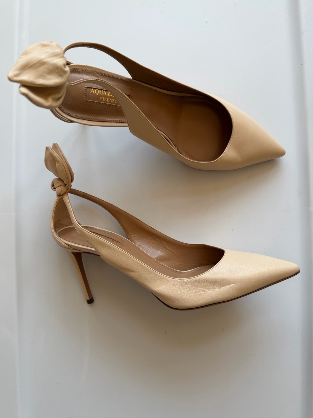 Aquazzura NWOB Women's Cream Nude Leather Slingback Pump Heel Size 41 or 10.5 - Picture 3 of 11